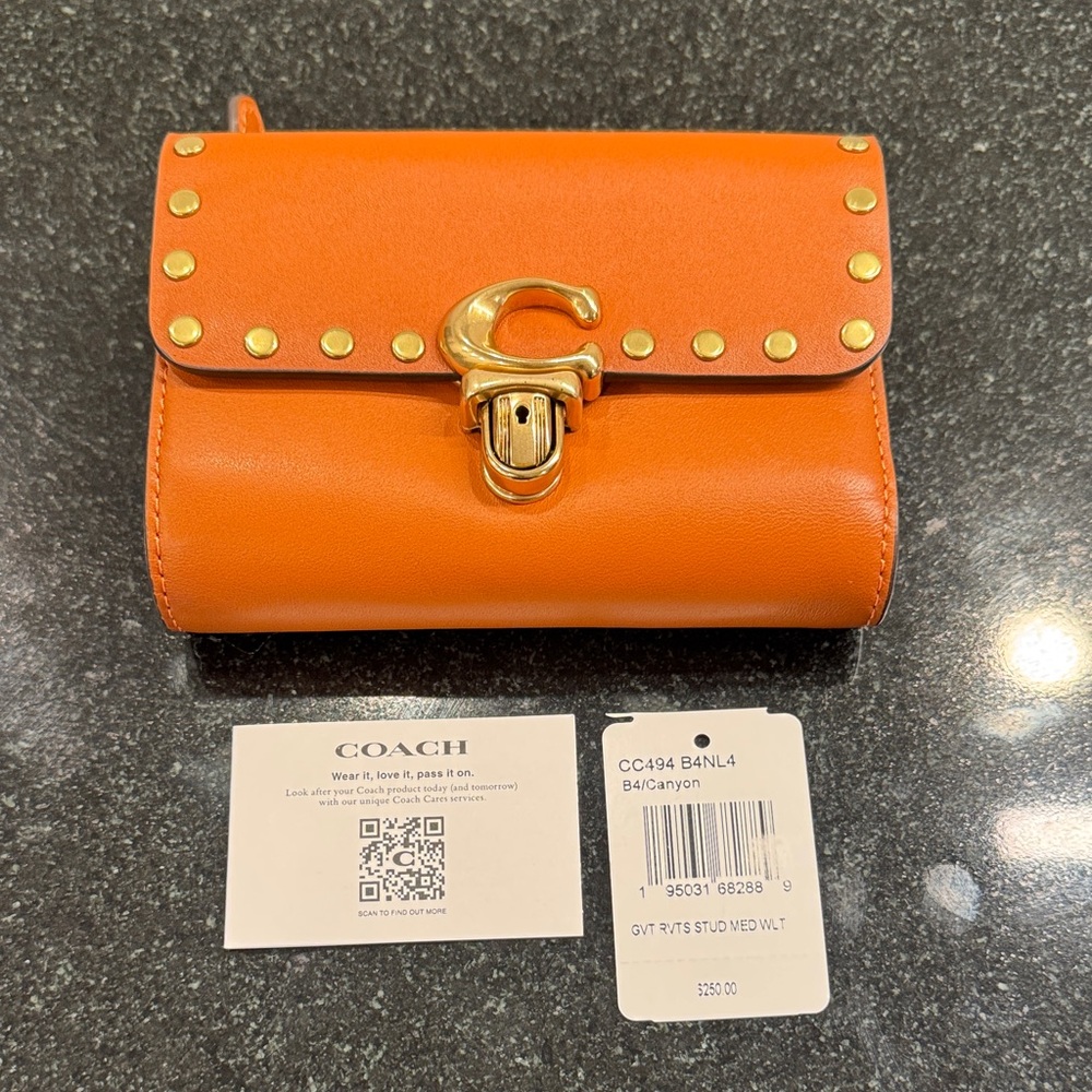 Coach Studio Leather Wallet in Canyon Leather with Rivets